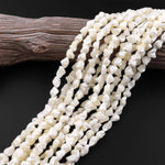 Natural White Mother of Pearl Freeform Nugget Beads Iridescent Shell 15.5" Strand
