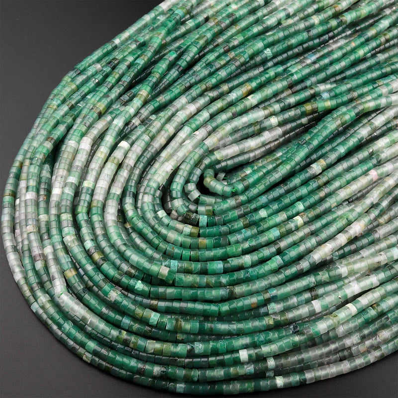 Natural Green Chalcedony 4mm Heishi Rondelle Beads 15.5" Strand