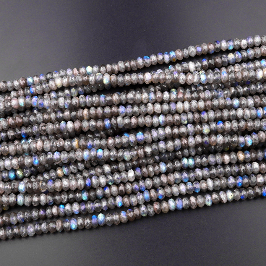 AA Faceted Labradorite Rondelle Beads 7mm Brilliant Rainbow Blue Flashes Fire 15.5" Strand