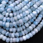AAA Faceted Natural Blue Aquamarine Rondelle Beads 6mm 8mm 10mm 15.5" Strand