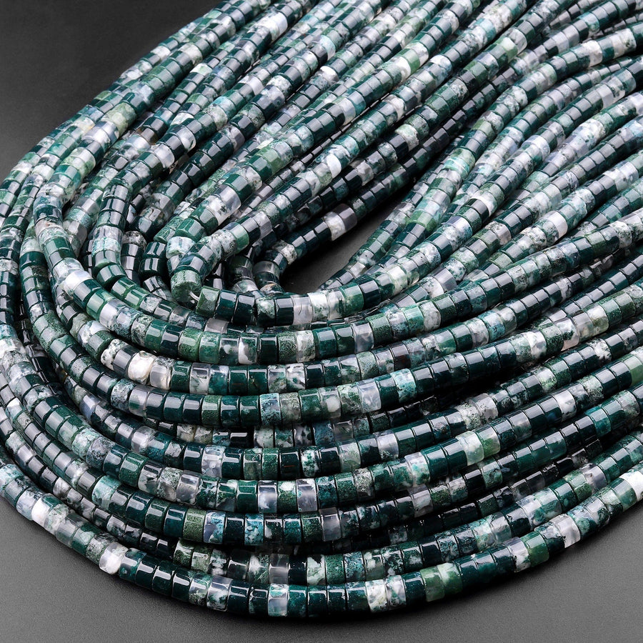 Natural Green Moss Agate 4mm 6mm Heishi Beads 15.5" Strand