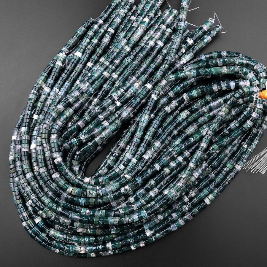 Natural Green Moss Agate 4mm 6mm Heishi Beads 15.5" Strand