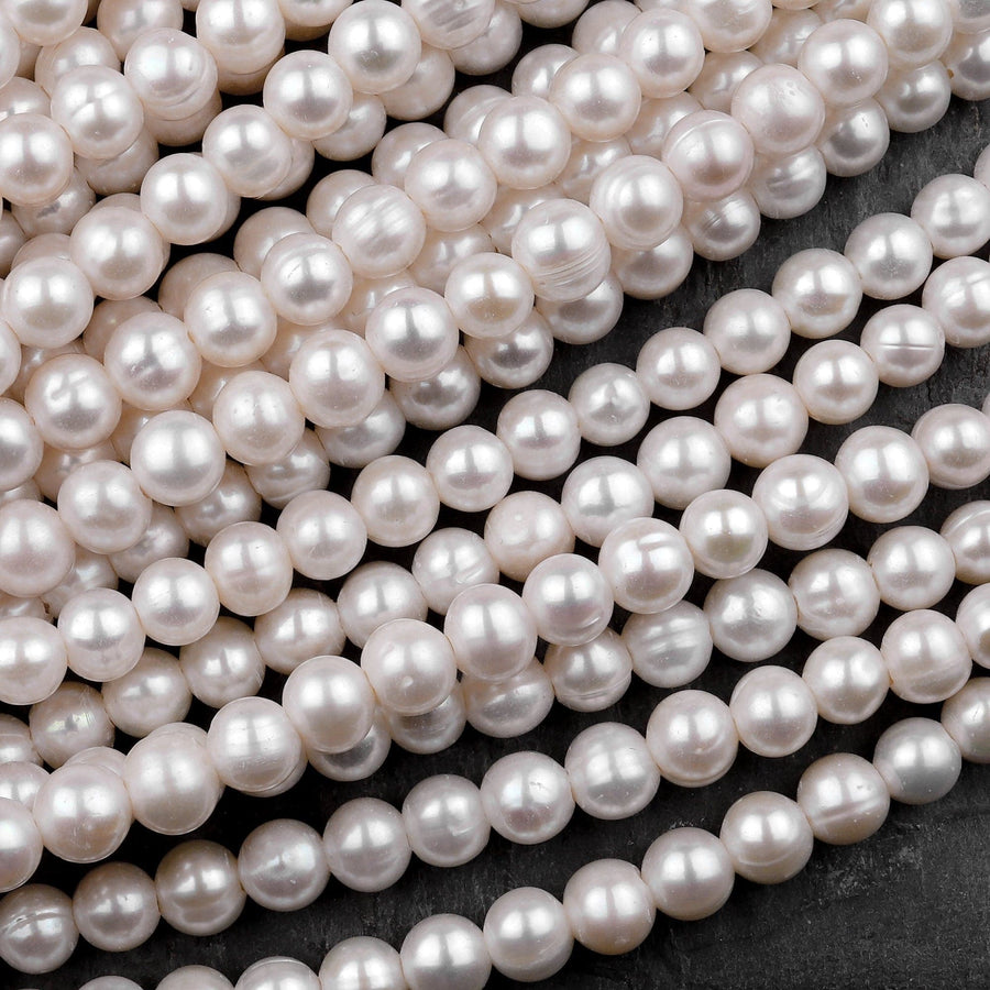 Large Hole Pearls Beads Genuine White Freshwater Pearl 8mm Round Big 2.5mm Hole 8" Strand