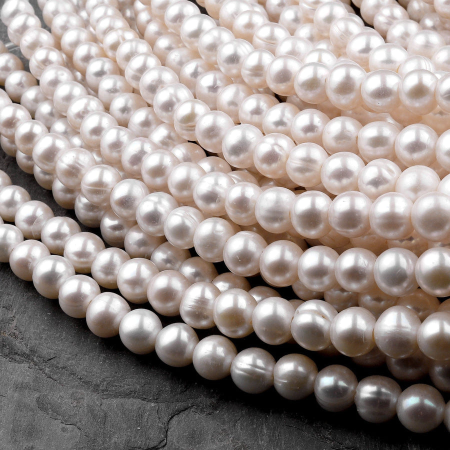 Large Hole Pearls Beads Genuine White Freshwater Pearl 8mm Round Big 2.5mm Hole 8" Strand