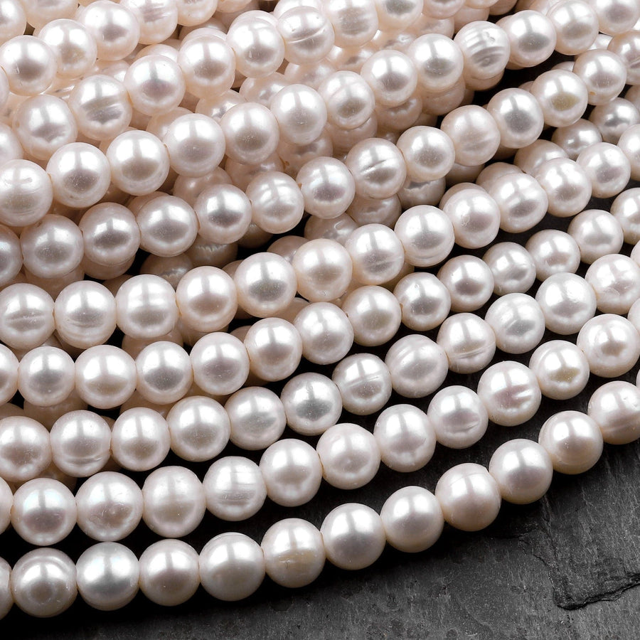 Large Hole Pearls Beads Genuine White Freshwater Pearl 8mm Round Big 2.5mm Hole 8" Strand