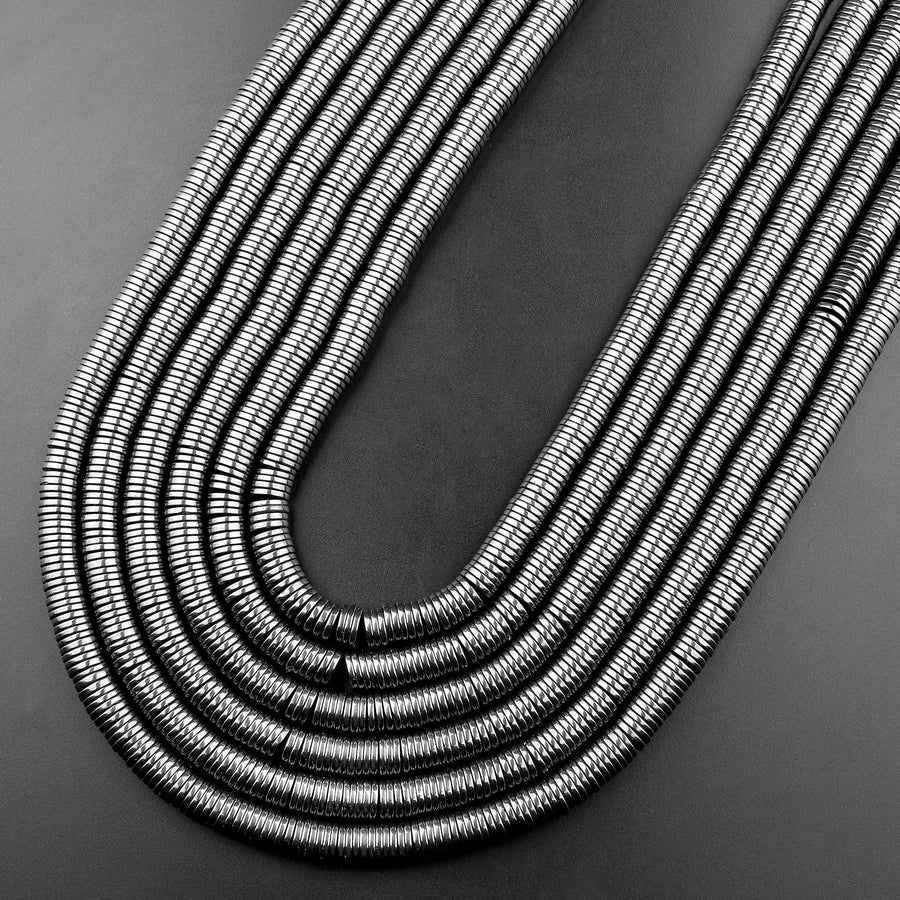 Natural Black Hematite Heishi beads 2mm 3mm 4mm 6mm 8mm Thin Rondelle 15.5" Strand