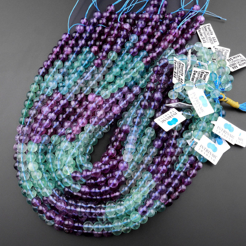 Natural Fluorite 8mm Round Beads Vibrant Multicolor Purple Green Gemstone 15.5" Strand