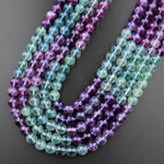 Natural Fluorite 8mm Round Beads Vibrant Multicolor Purple Green Gemstone 15.5" Strand