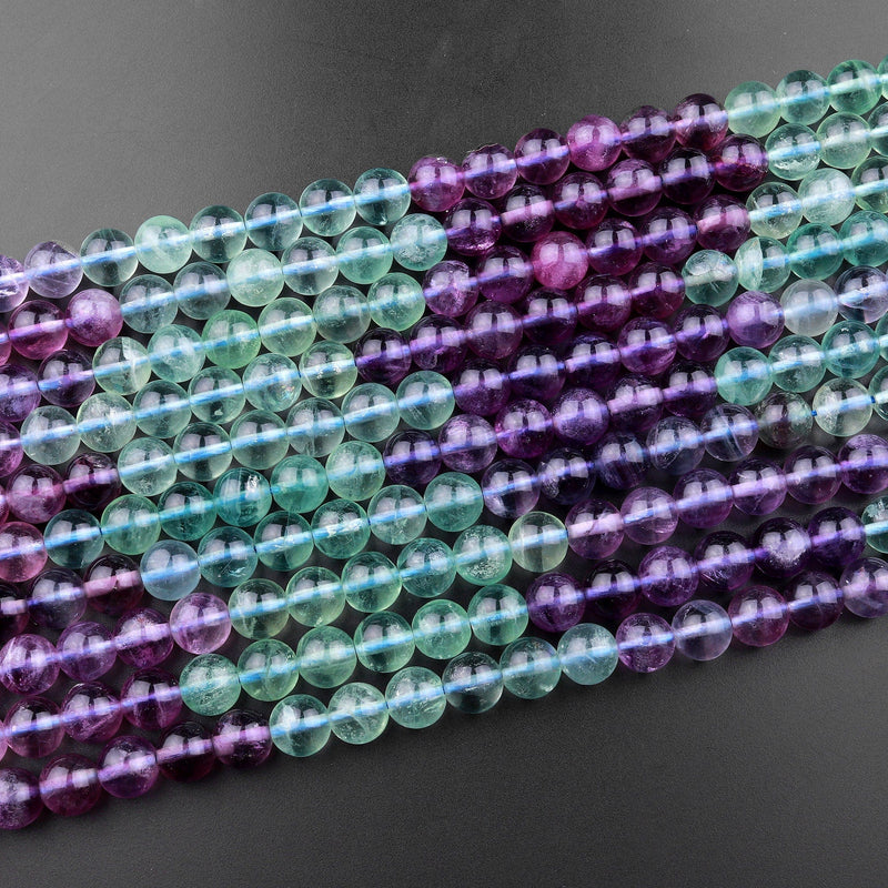 Natural Fluorite 8mm Round Beads Vibrant Multicolor Purple Green Gemstone 15.5" Strand