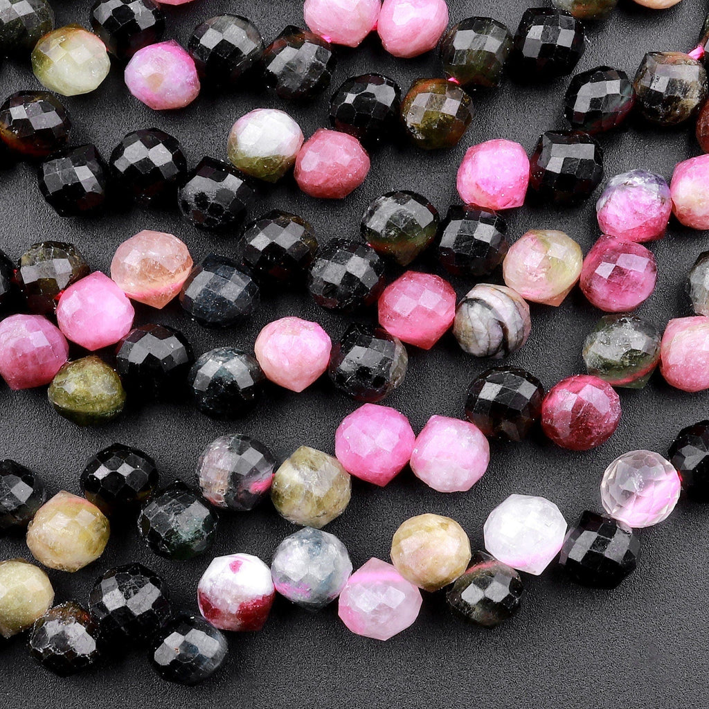 Natural Pink Green Tourmaline Faceted 6mm Rounded Teardrop Briolette Beads 15.5" Strand