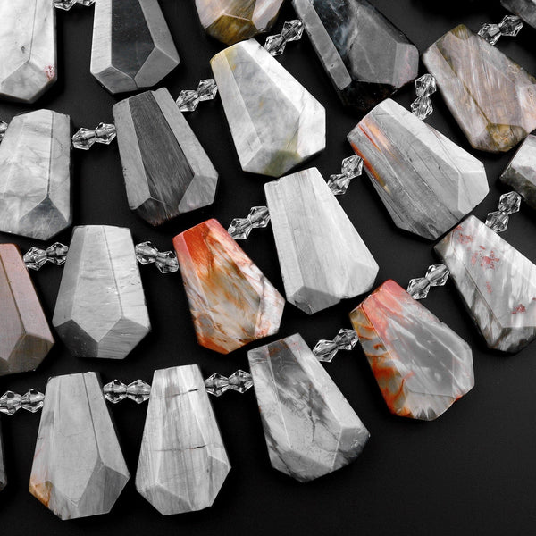 Natural Eagle Eye Faceted Trapezoid Rectangle Cushion Beads Unique Tapered Teardrop Cut 15.5" Strand