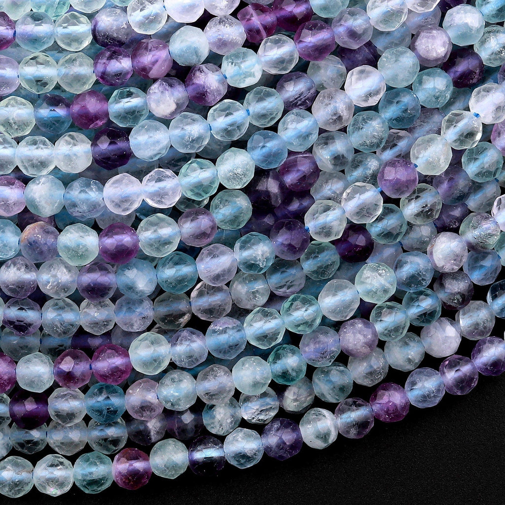 AAA Natural Multicolor Rainbow Fluorite Faceted 4mm Round Beads Purple Blue Green Gemstone 15.5" Strand