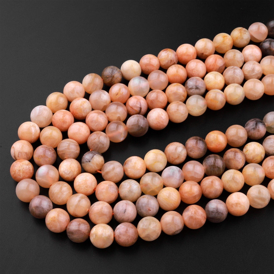 Natural Golden Peach Moonstone 6mm 8mm 10mm Round Beads 15.5" Strand