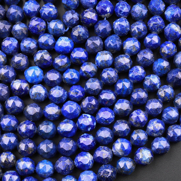 Natural Blue Lapis Double Hearted Star Cut Faceted 8mm Rounded Beads 15.5" Strand