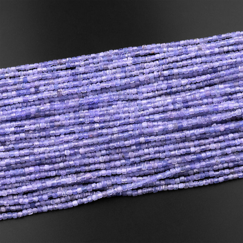 AA Faceted Natural Tanzanite 2mm Cube Beads Purple Blue Gemstone 15.5" Strand