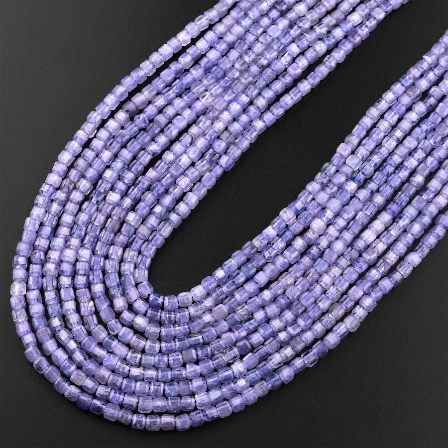 AA Faceted Natural Tanzanite 2mm Cube Beads Purple Blue Gemstone 15.5" Strand