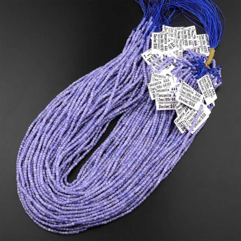 AA Faceted Natural Tanzanite 2mm Cube Beads Purple Blue Gemstone 15.5" Strand