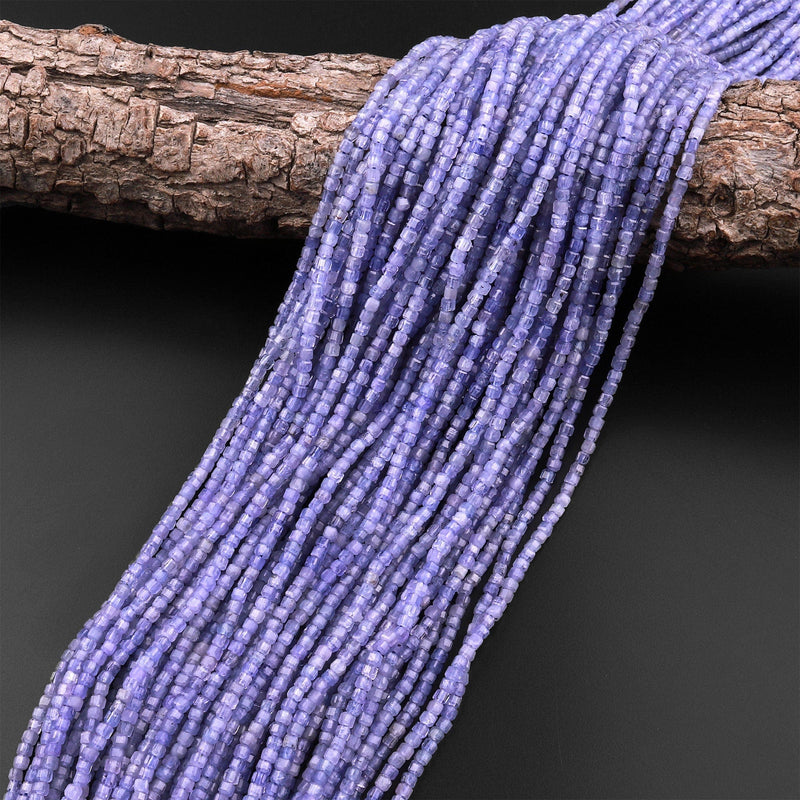 AA Faceted Natural Tanzanite 2mm Cube Beads Purple Blue Gemstone 15.5" Strand