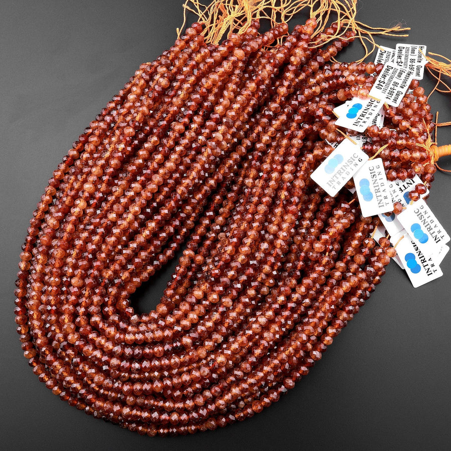 Natural Orange Hessonite Garnet Faceted 6mm Rondelle Beads 15.5" Strand