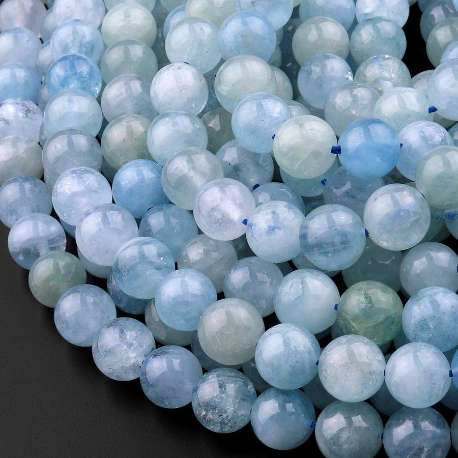 AAA Natural Blue Aquamarine 8mm Smooth Round Beads Real Genuine Gemstone Birthstone 15.5" Strand