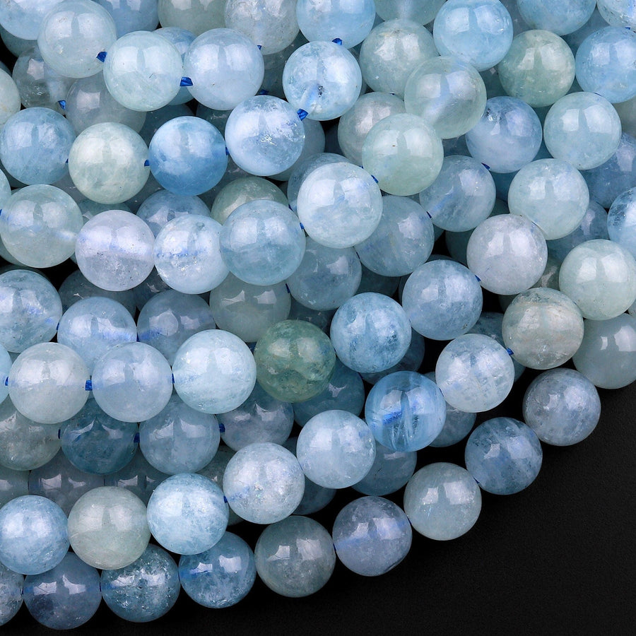 AAA Natural Blue Aquamarine 8mm Smooth Round Beads Real Genuine Gemstone Birthstone 15.5" Strand