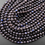 Rare Natural Black Labradorite Faceted Round Beads 6mm 8mm 10mm Blue Flashes 15.5" Strand