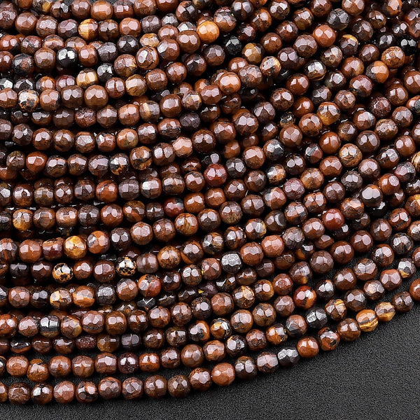 Natural Bronzite Beads Faceted 2mm Round 15.5" Strand