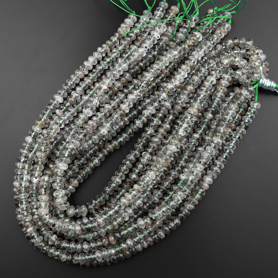 Natural Biotite Mica In Green Tourmaline Quartz 6mm 8mm 10mm Faceted Rondelle Beads 15.5" Strand