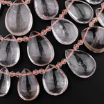 Natural Phantom Rutile Quartz Teardrop Beads Side Drilled Pendants 15.5" Strand