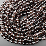 Geometric Lantern Faceted Natural Smoky Quartz 10mm Round Bead Sparkling Real Genuine Gemstone High Quality 15.5" Strand