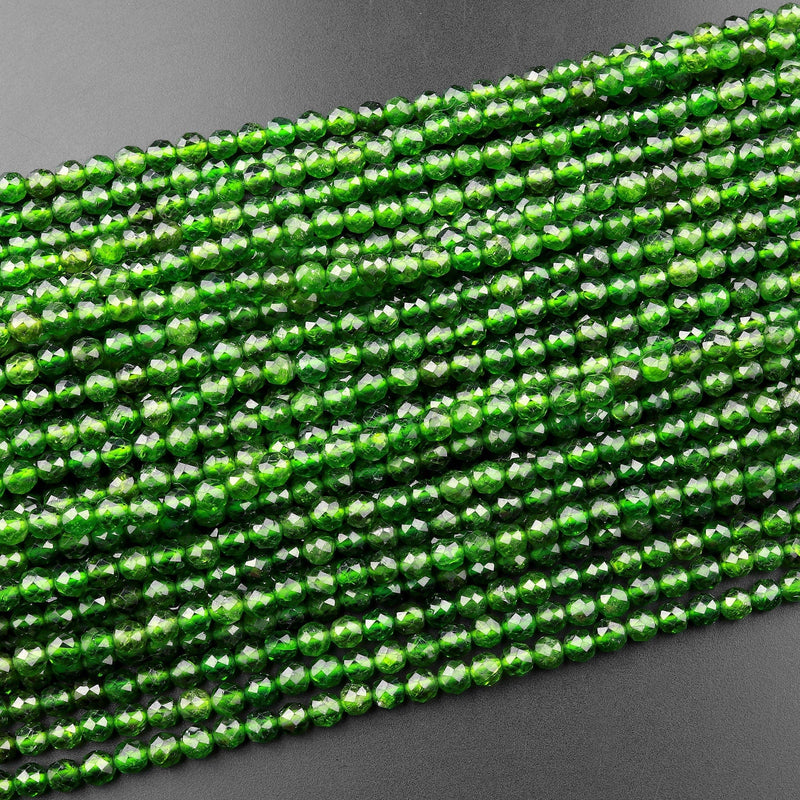 AAA Real Genuine Natural Green Chrome Diopside Faceted 2mm 3mm 4mm Round Gemstone Beads 15.5" Strand