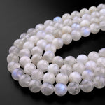 Natural Rainbow Moonstone 6mm 8mm 10mm 12mm Round Beads Blue Flashes 15.5" Strand