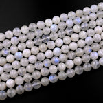 Natural Rainbow Moonstone 6mm 8mm 10mm 12mm Round Beads Blue Flashes 15.5" Strand