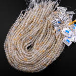 Micro Faceted Natural Golden Topaz 3mm 4mm 6mm Round Beads Laser Diamond Cut Gemstone 15.5" Strand