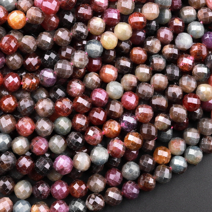 Real Genuine Ruby Sapphire Spinel Faceted 5mm Round Beads Gemstone 15.5" Strand