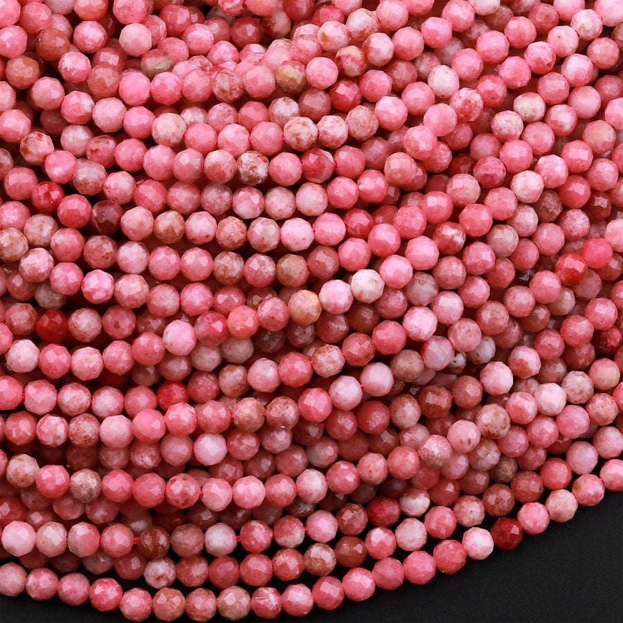 AAA Micro Faceted Natural Pink Red Thulite 3mm Round Beads Diamond Cut Gemstone From Norway 15.5" Strand