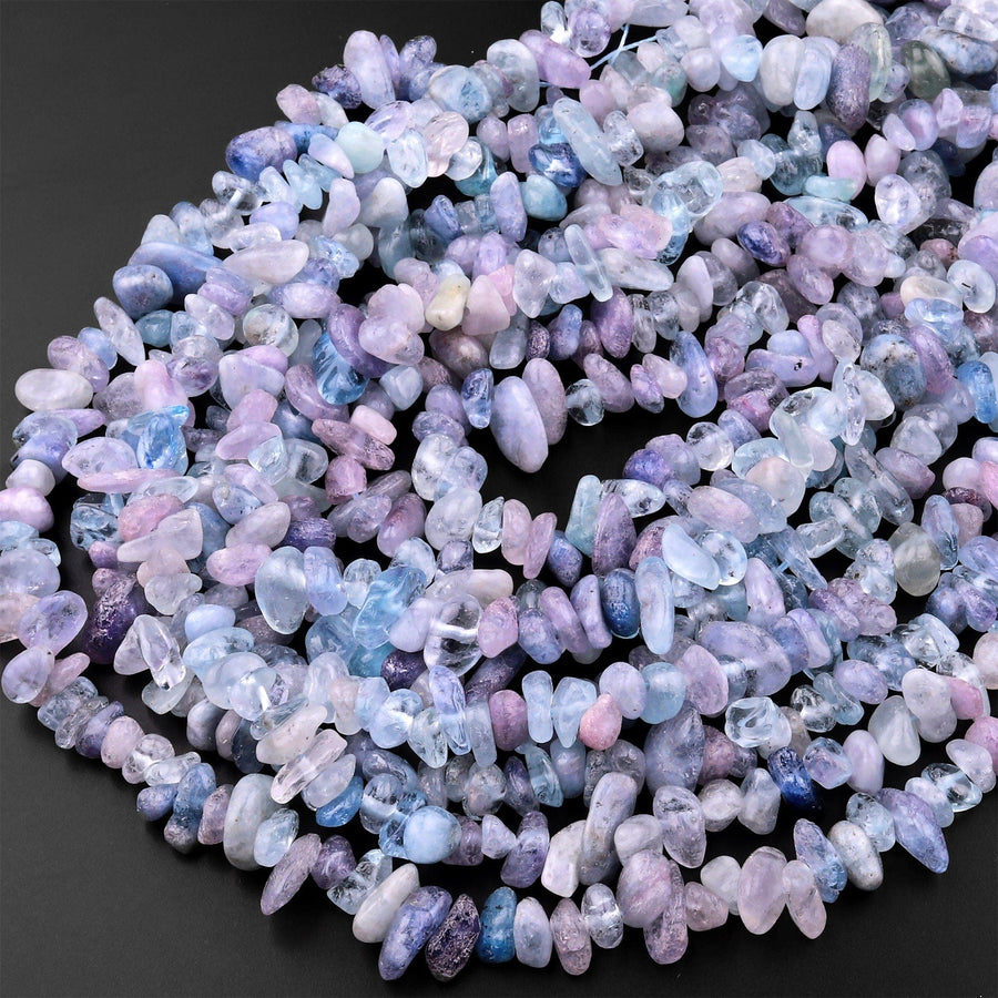 Natural Aquamarine Freeform Chip Pebble Nugget Beads Blue Purple Gemstone 15.5" Strand