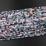 Micro Faceted Multicolor Gemstone Round Beads 4mm Rose Quartz Apatite Jade 15.5" Strand