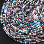 Micro Faceted Multicolor Gemstone Round Beads 4mm Rose Quartz Apatite Jade 15.5" Strand