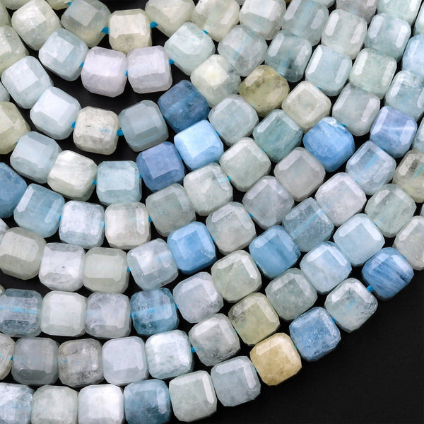 AAA Translucent Natural Blue Yellow Green Aquamarine Faceted 6mm Cube Beads Micro Faceted Laser Diamond Cut 15.5" Strand