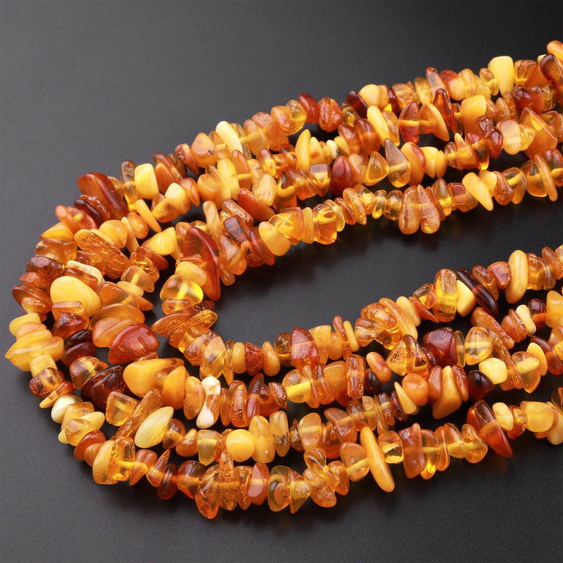 Real Genuine Natural Baltic Amber Beads Golden Yellow Amber Freeform Chip 15.5" Strand