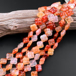 4 Four Leaf Clover Beads Natural Carnelian Hand Carved Orange Red Flower 15.5" Strand