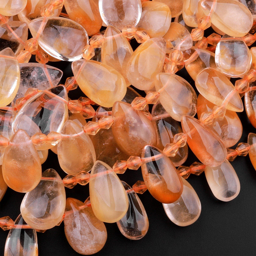 Natural Golden Hematoid Quartz Teardrop Beads Side Drilled Pendants 15.5" Strand