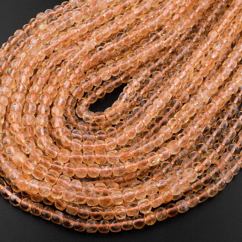 Natural Golden Citrine Faceted 4mm Cube Beads Micro Faceted Laser Diamond Cut 15.5" Strand