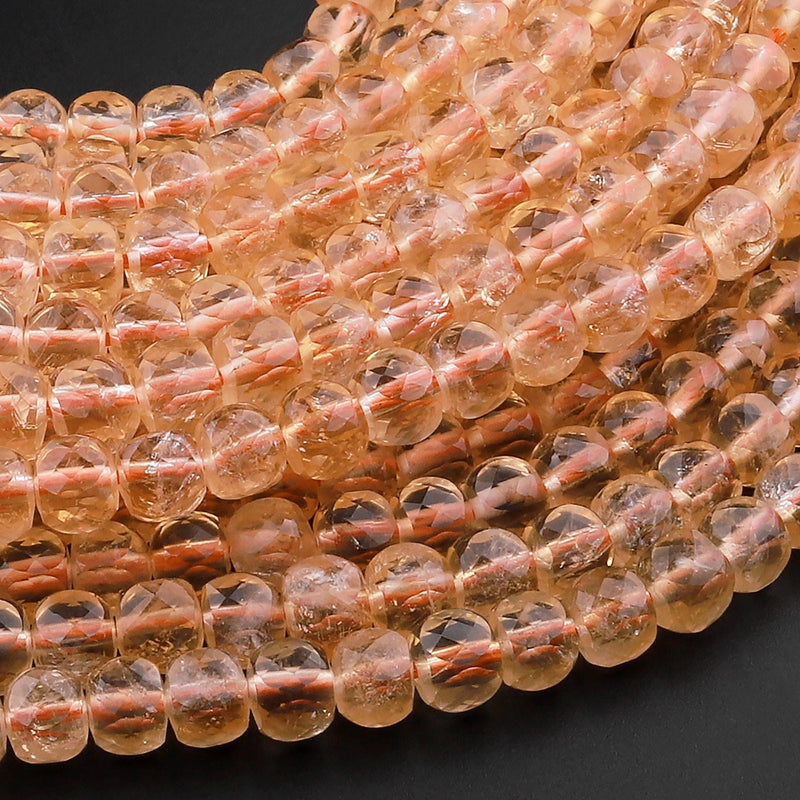 Natural Golden Citrine Faceted 4mm Cube Beads Micro Faceted Laser Diamond Cut 15.5" Strand
