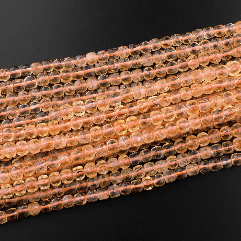 Natural Golden Citrine Faceted 4mm Cube Beads Micro Faceted Laser Diamond Cut 15.5" Strand