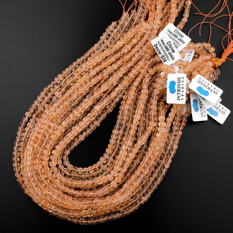 Natural Golden Citrine Faceted 4mm Cube Beads Micro Faceted Laser Diamond Cut 15.5" Strand
