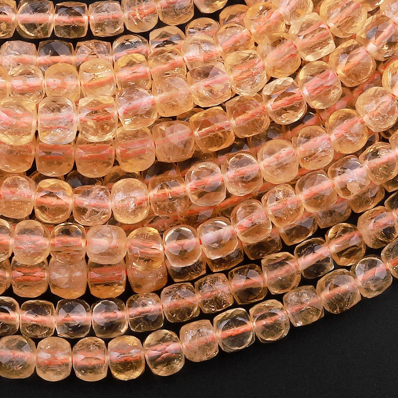 Natural Golden Citrine Faceted 4mm Cube Beads Micro Faceted Laser Diamond Cut 15.5" Strand