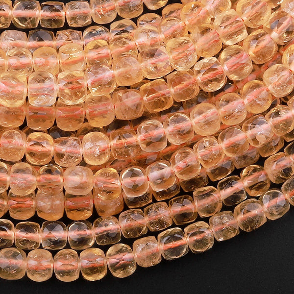 Natural Golden Citrine Faceted 4mm Cube Beads Micro Faceted Laser Diamond Cut 15.5" Strand