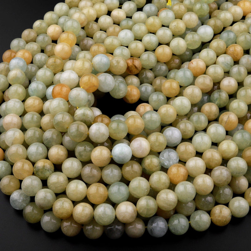 Rare Natural Yellow Aquamarine 10mm Smooth Round Beads 15.5" Strand
